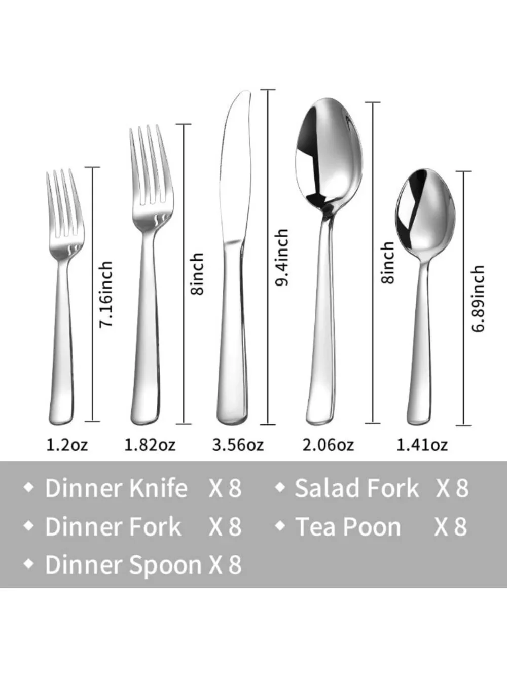 40-Piece Heavy Duty Silverware Set for 8 - Stainless Steel Flatware, Dishwasher